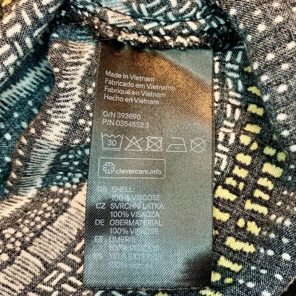 H&M Tunic Top Sz 10 Black Geometric Pattern White Yellow 100% Viscose Boho - Picture 11 of 15